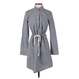 Tommy Hilfiger Denim Chambray White Striped Roll Tab Sleeve Belted Shirt Dress S